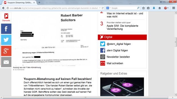 Auszug aus der Fake Abmahnung. Unser Tipp? Umgehend löschen und weiter Pornos glotzen! Foto: Screenshot